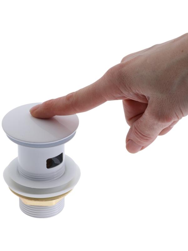 Донный клапан ZEIN engr, большая кнопка, с переливом, нержавеющая сталь, белый