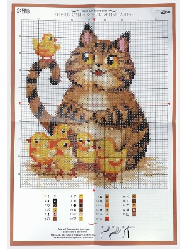 Вышивка крестиком «Пушистый котик и цыплята», набор для творчества, 16×18 см