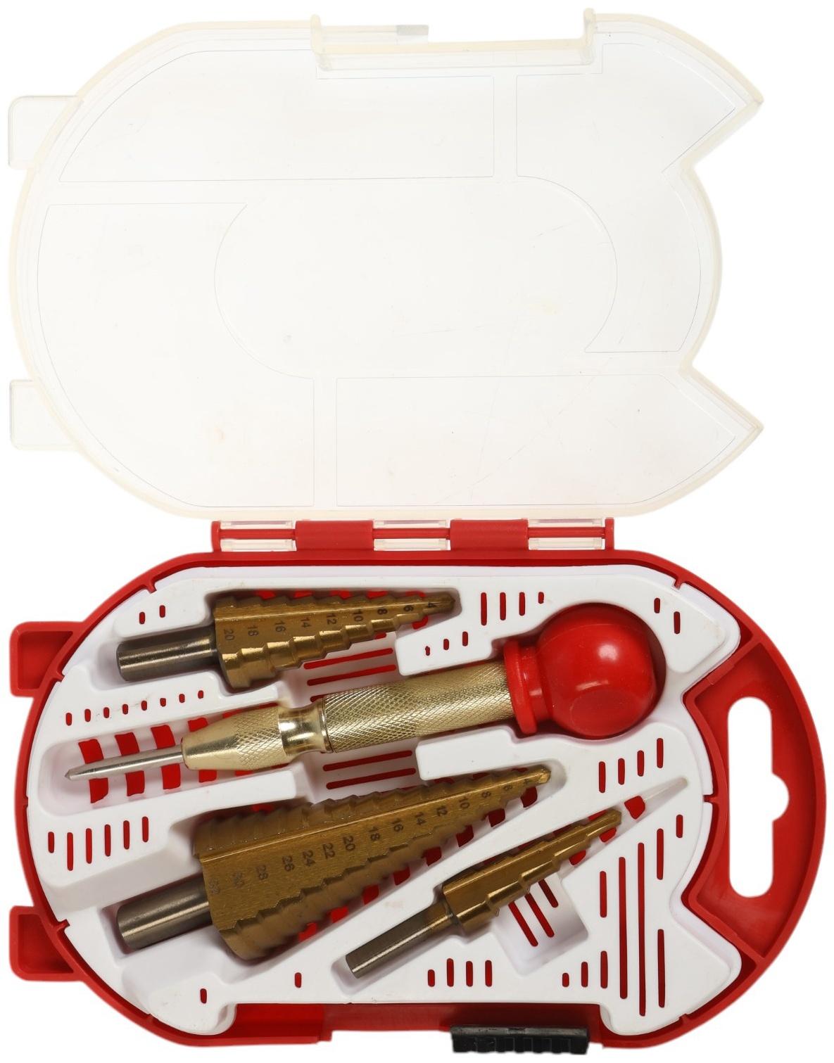 Набор сверл ступенчатых с кернером ТУНДРА, HSS, трехгранный хвостовик, 4-12, 4-20, 4-32 мм