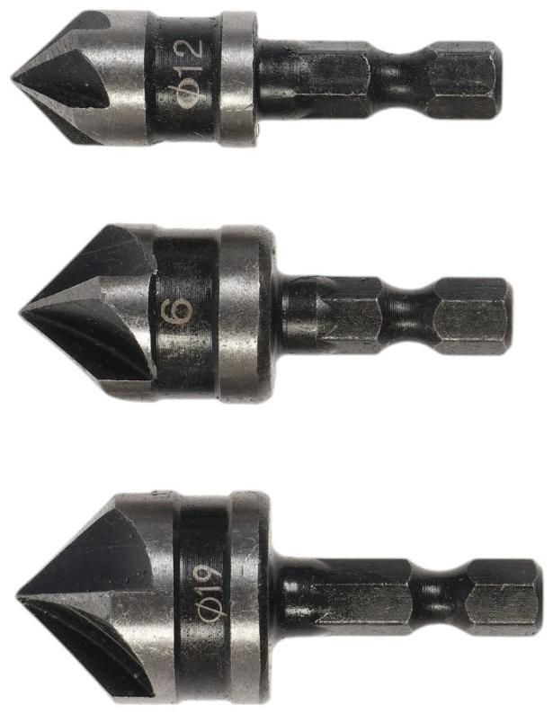 Набор зенкеров ТУНДРА, 12, 16, 19 мм, по дереву, пластику, цветным металлам, 3 шт.