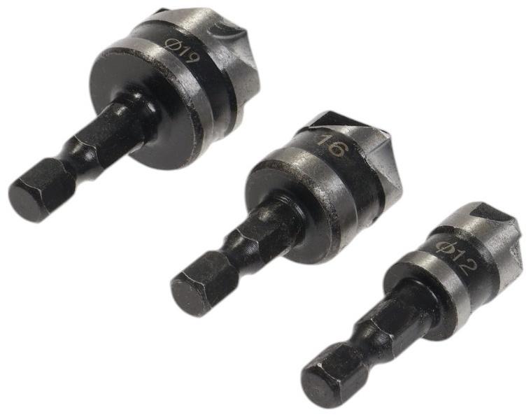 Набор зенкеров ТУНДРА, 12, 16, 19 мм, по дереву, пластику, цветным металлам, 3 шт.