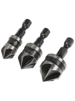 Набор зенкеров ТУНДРА, 12, 16, 19 мм, по дереву, пластику, цветным металлам, 3 шт.