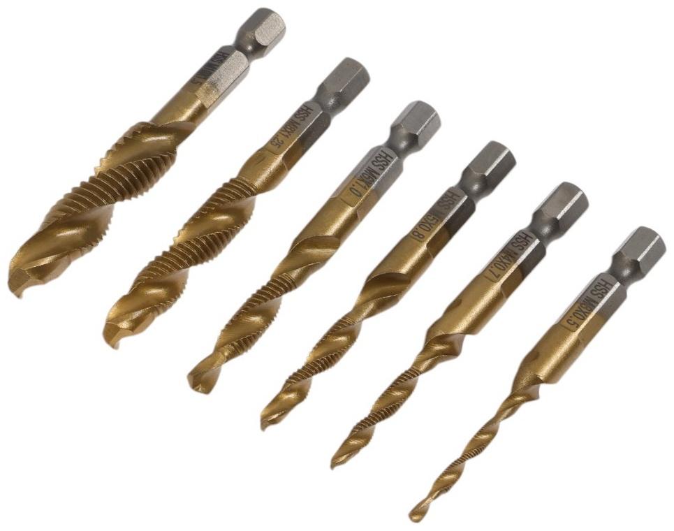 Набор сверл-метчиков ТУНДРА, HSS - Co, шестигранный хвостовик, М3 - М10, 65 - 72 мм, 6 шт.