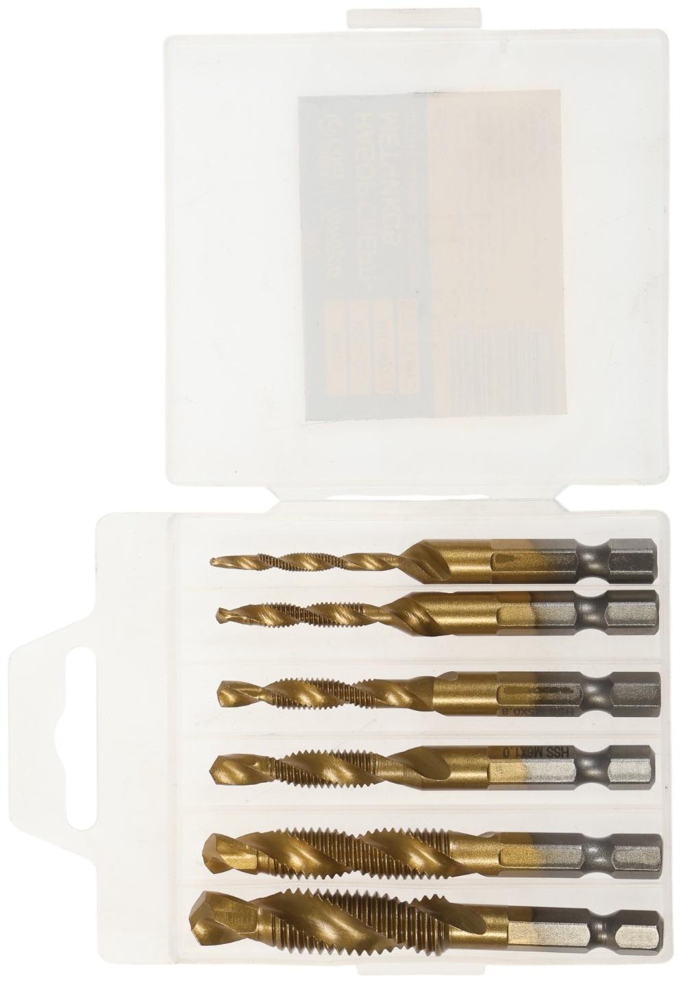 Набор сверл-метчиков ТУНДРА, HSS - Co, шестигранный хвостовик, М3 - М10, 65 - 72 мм, 6 шт.