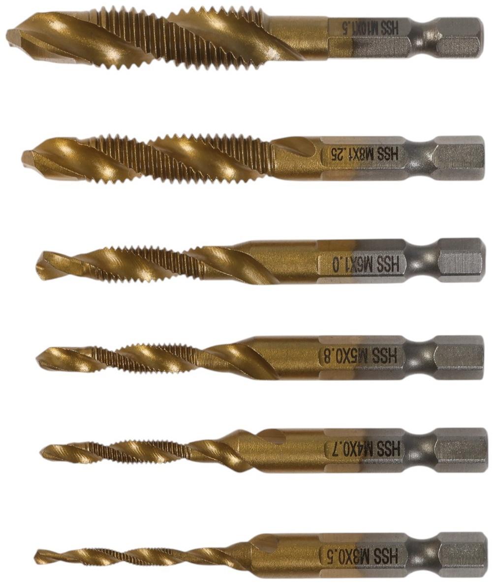 Набор сверл-метчиков ТУНДРА, HSS - Co, шестигранный хвостовик, М3 - М10, 65 - 72 мм, 6 шт.