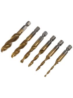 Набор сверл-метчиков ТУНДРА, HSS - Co, шестигранный хвостовик, М3 - М10, 65 - 72 мм, 6 шт.