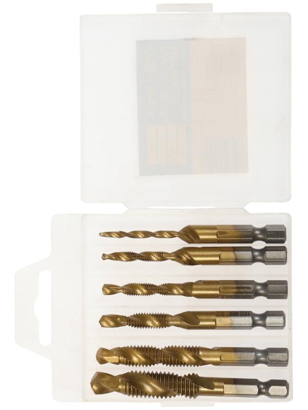 Набор сверл-метчиков ТУНДРА, HSS - Co, шестигранный хвостовик, М3 - М10, 65 - 72 мм, 6 шт.