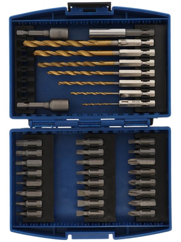 Набор сверл и бит ТУНДРА, HSS-Tin, шестигранный хвостовик, 1.5 - 6.5 мм, 34 предмета