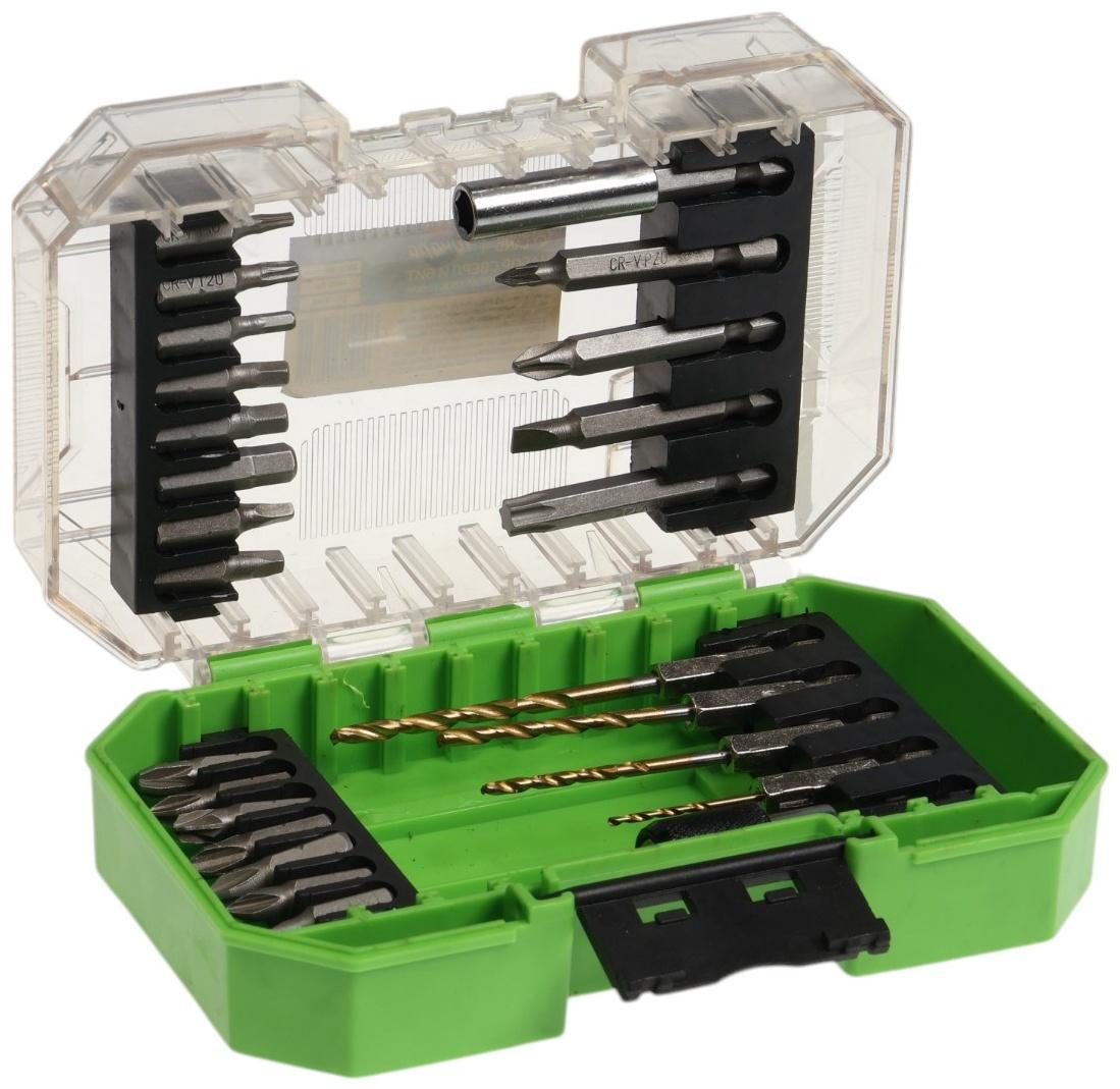 Набор сверл и бит ТУНДРА, HSS-Tin, шестигранный хвостовик, 1.5 - 4 мм, 26 предметов