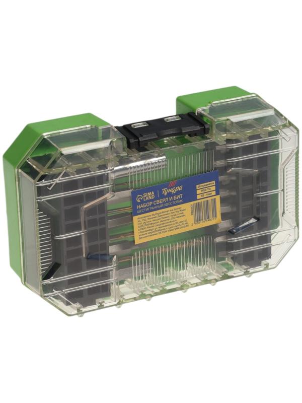 Набор сверл и бит ТУНДРА, HSS-Tin, шестигранный хвостовик, 1.5 - 4 мм, 26 предметов