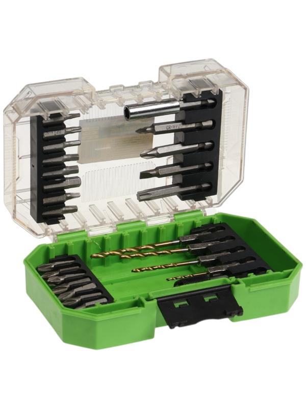 Набор сверл и бит ТУНДРА, HSS-Tin, шестигранный хвостовик, 1.5 - 4 мм, 26 предметов