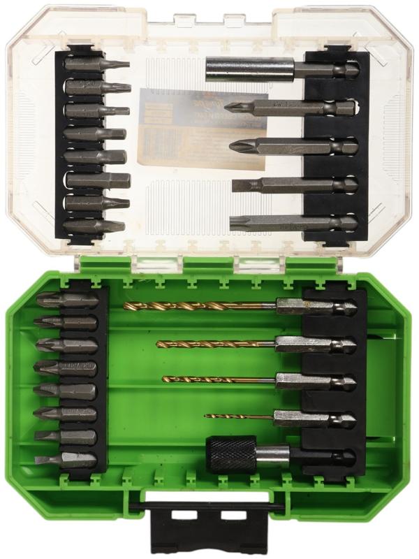Набор сверл и бит ТУНДРА, HSS-Tin, шестигранный хвостовик, 1.5 - 4 мм, 26 предметов