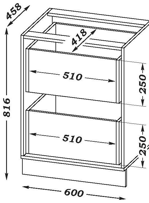 Шкаф напольный «Ника», с 2 ящиками, 600×477×816 мм, цвет бежевый софт МДФ/дуб вотан