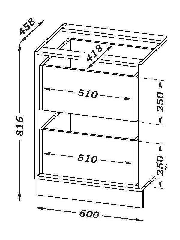 Шкаф напольный «Ника», с 2 ящиками, 600×477×816 мм, цвет бежевый софт МДФ/дуб вотан