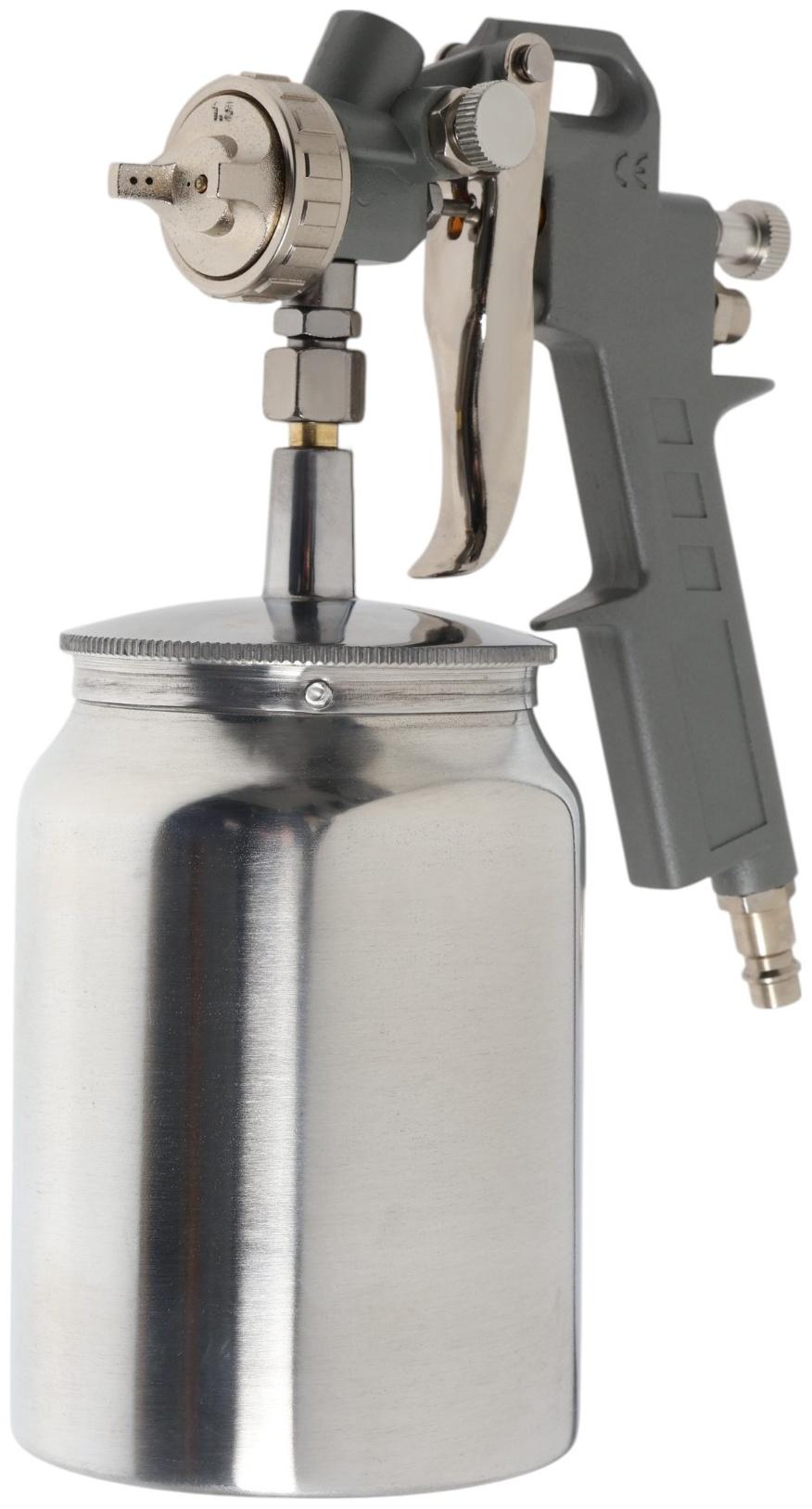 Краскораспылитель пневматический ТУНДРА, до 4 бар, сопло 1.5 мм, нижний бачок 1 л