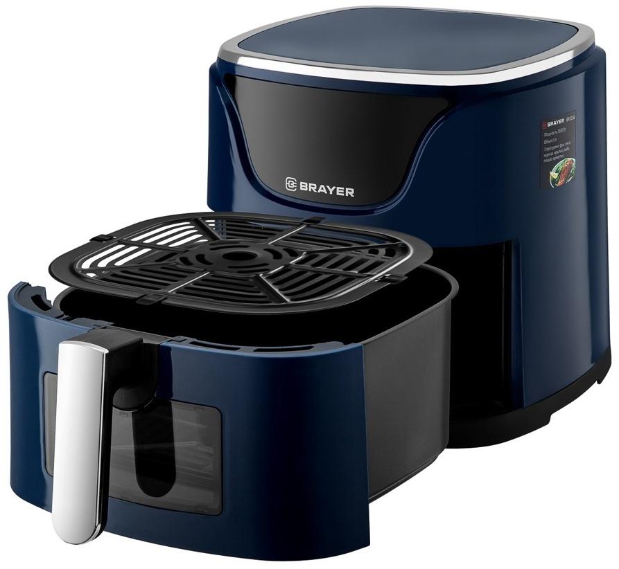Аэрогриль BRAYER 2036BR, 5 литров, 1500 Вт, 7 программ, 200°С, LCD-дисплей, таймер, решётка, синий