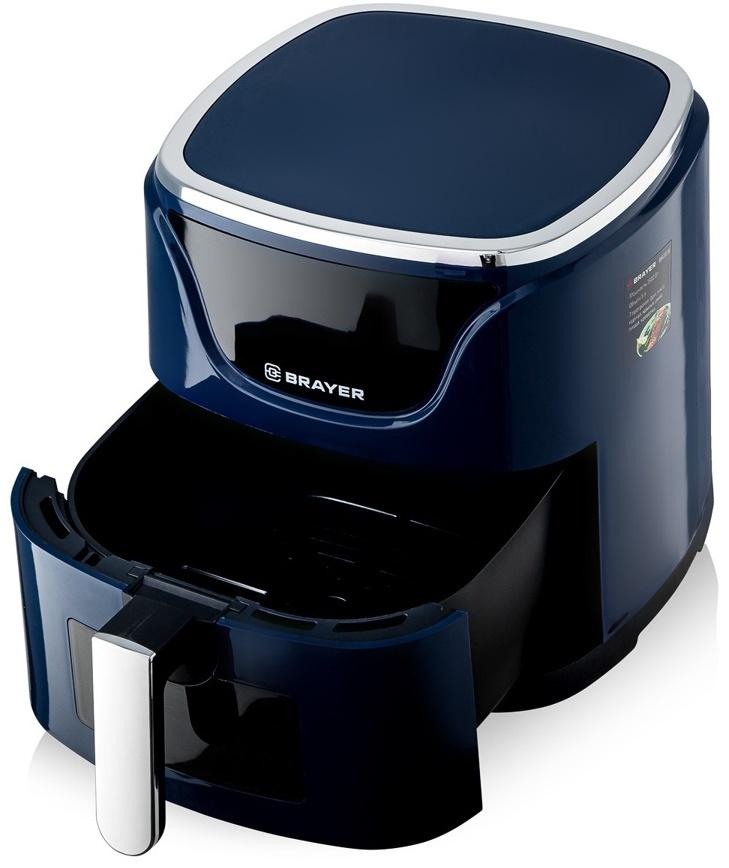 Аэрогриль BRAYER 2036BR, 5 литров, 1500 Вт, 7 программ, 200°С, LCD-дисплей, таймер, решётка, синий