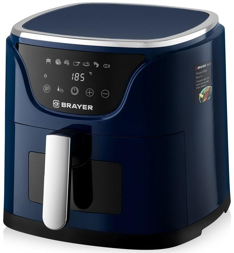 Аэрогриль BRAYER 2036BR, 5 литров, 1500 Вт, 7 программ, 200°С, LCD-дисплей, таймер, решётка, синий
