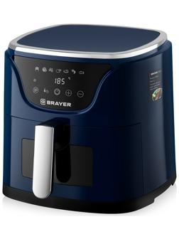 Аэрогриль BRAYER 2036BR, 5 литров, 1500 Вт, 7 программ, 200°С, LCD-дисплей, таймер, решётка, синий