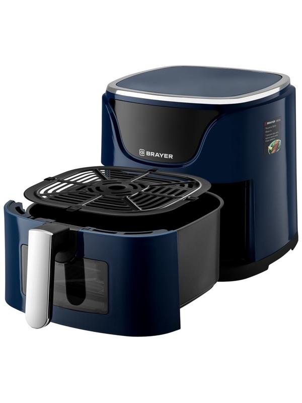 Аэрогриль BRAYER 2036BR, 5 литров, 1500 Вт, 7 программ, 200°С, LCD-дисплей, таймер, решётка, синий