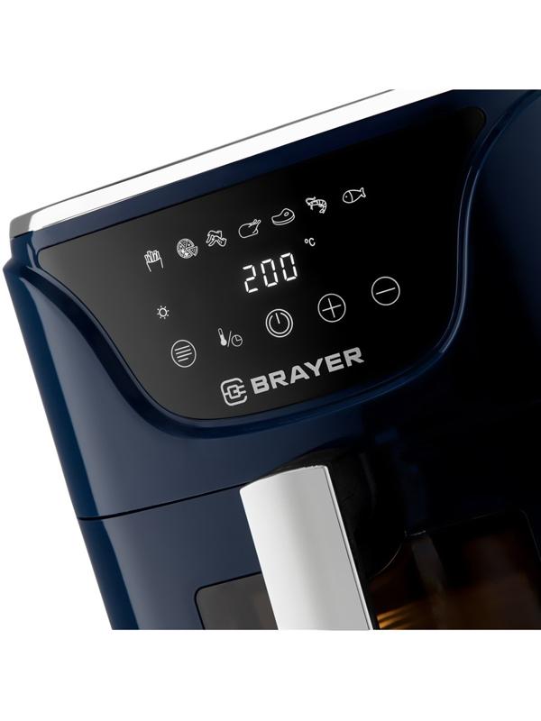 Аэрогриль BRAYER 2036BR, 5 литров, 1500 Вт, 7 программ, 200°С, LCD-дисплей, таймер, решётка, синий