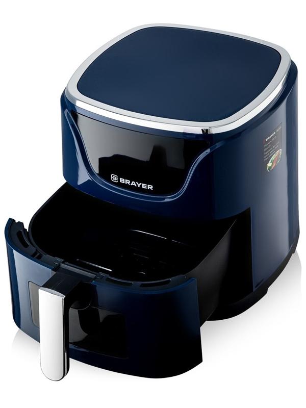 Аэрогриль BRAYER 2036BR, 5 литров, 1500 Вт, 7 программ, 200°С, LCD-дисплей, таймер, решётка, синий