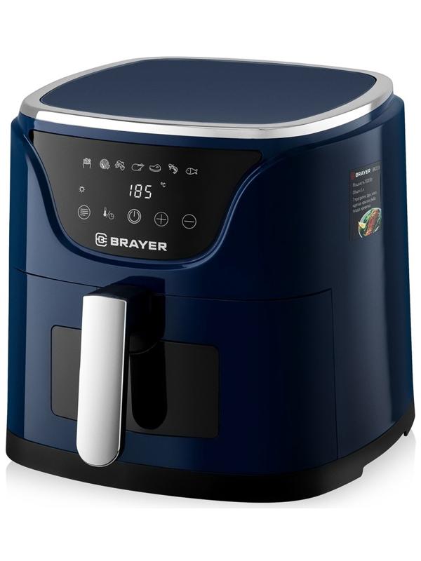 Аэрогриль BRAYER 2036BR, 5 литров, 1500 Вт, 7 программ, 200°С, LCD-дисплей, таймер, решётка, синий