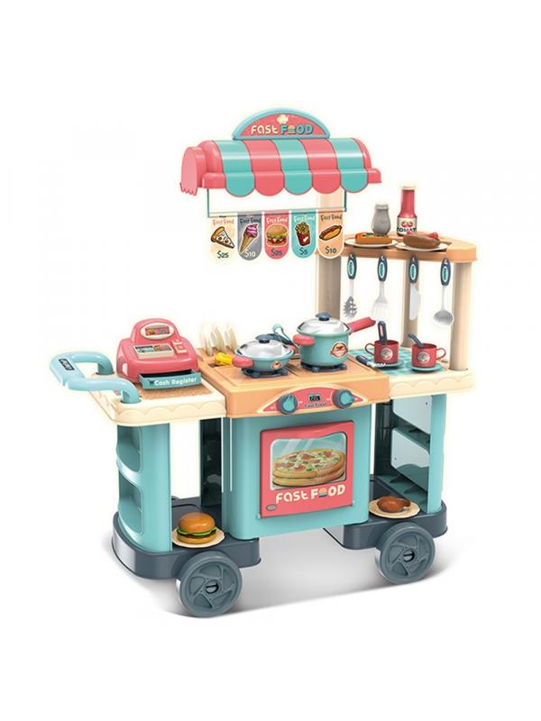 Детская кухня-киоск быстрого питания на колесах, 42 аксессуара, высота 80 см / Fast Food
