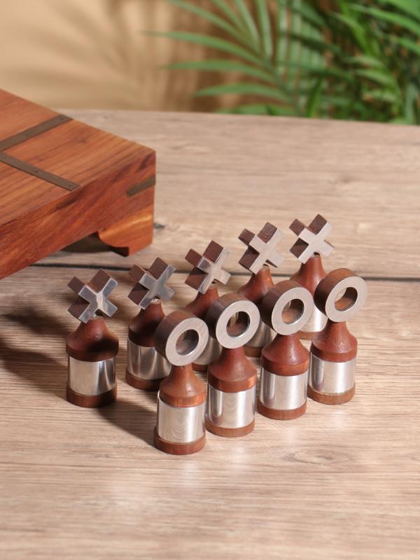 Настольная игра «Крестики-нолики», 20×20 см, манговое дерево, алюминий