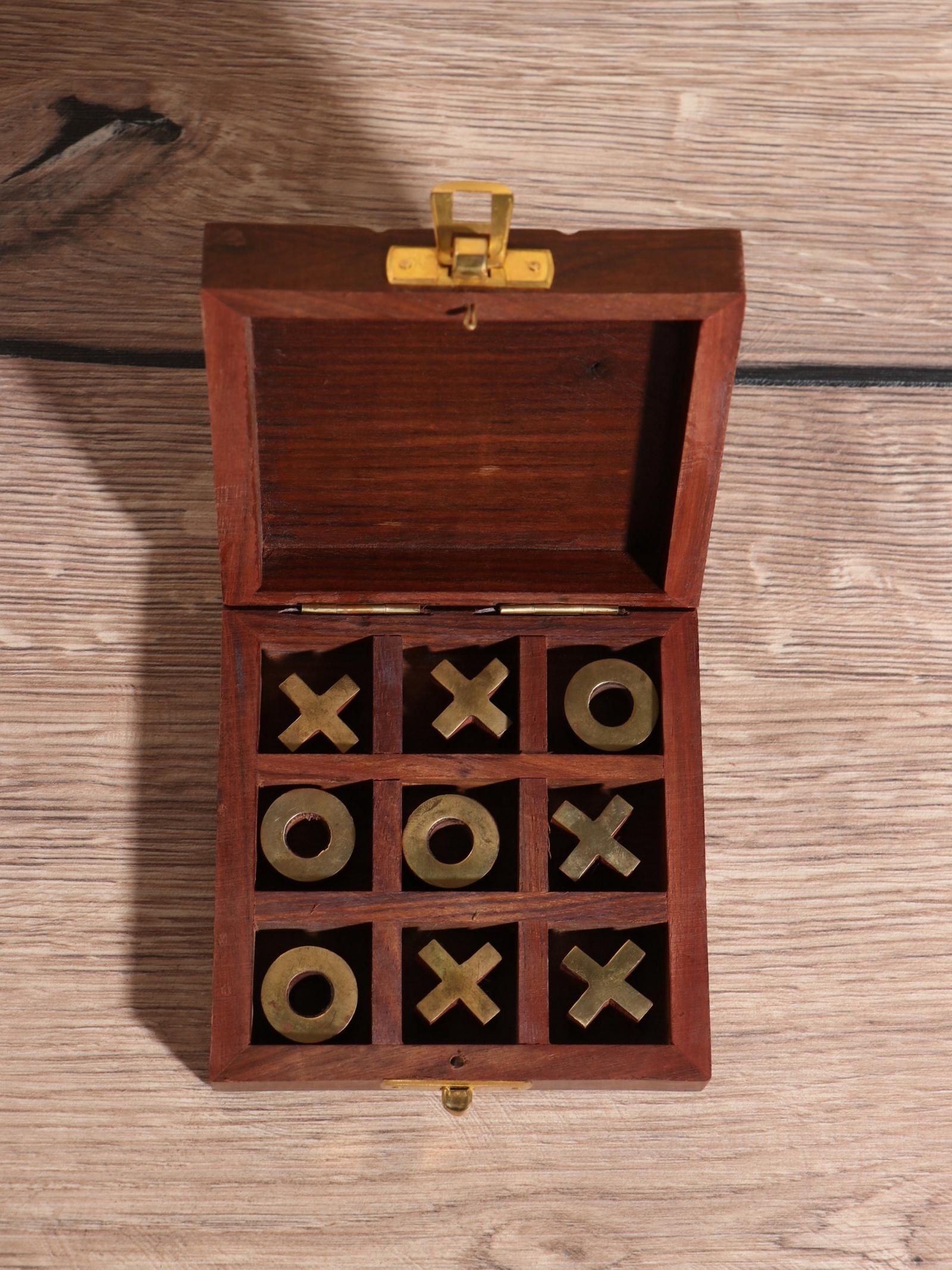 Настольная игра «Крестики-нолики», 10×10 см, дерево шишам, латунь