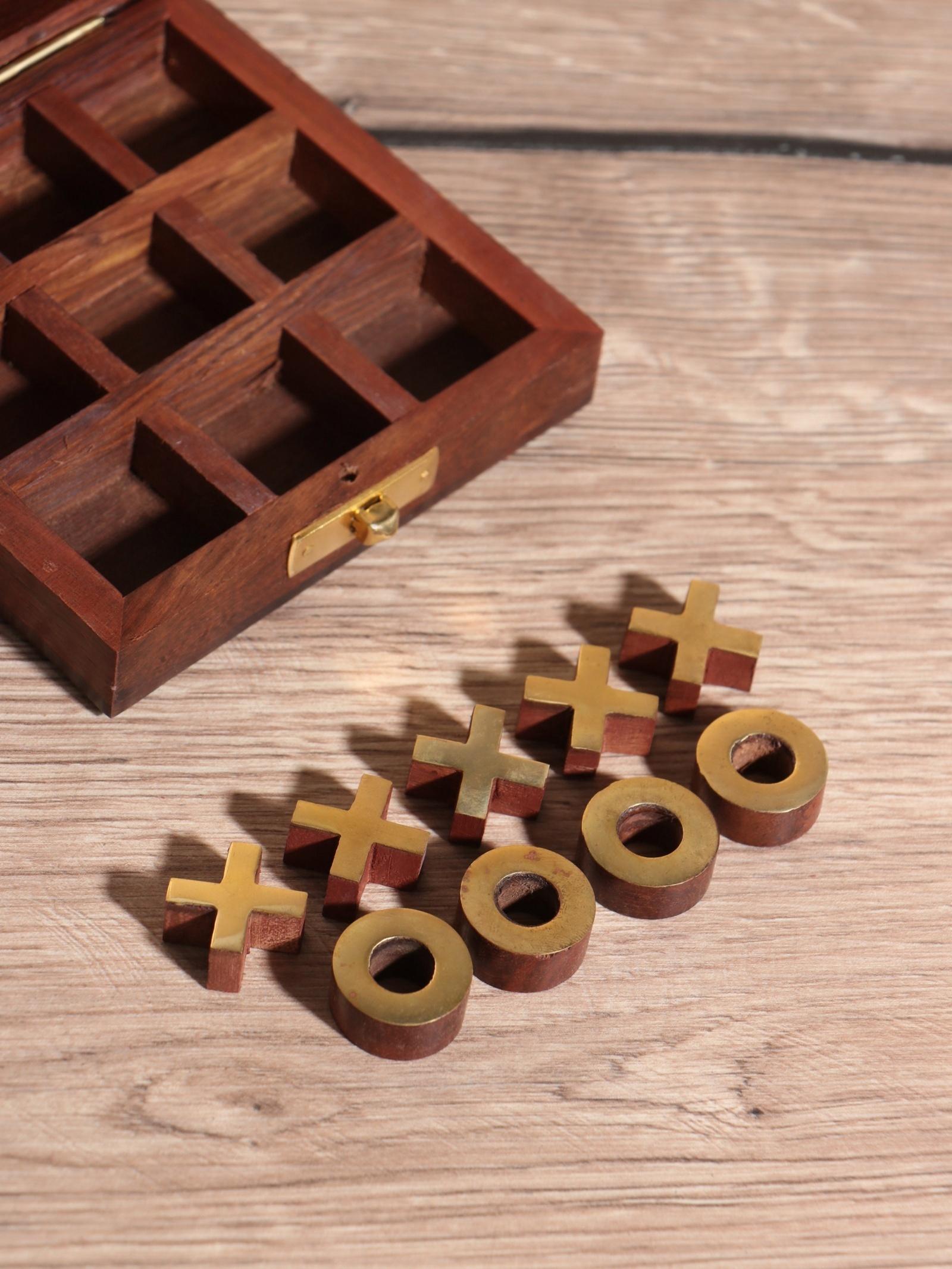 Настольная игра «Крестики-нолики», 10×10 см, дерево шишам, латунь