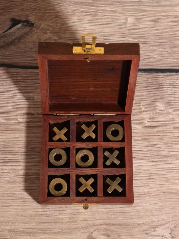Настольная игра «Крестики-нолики», 10×10 см, дерево шишам, латунь