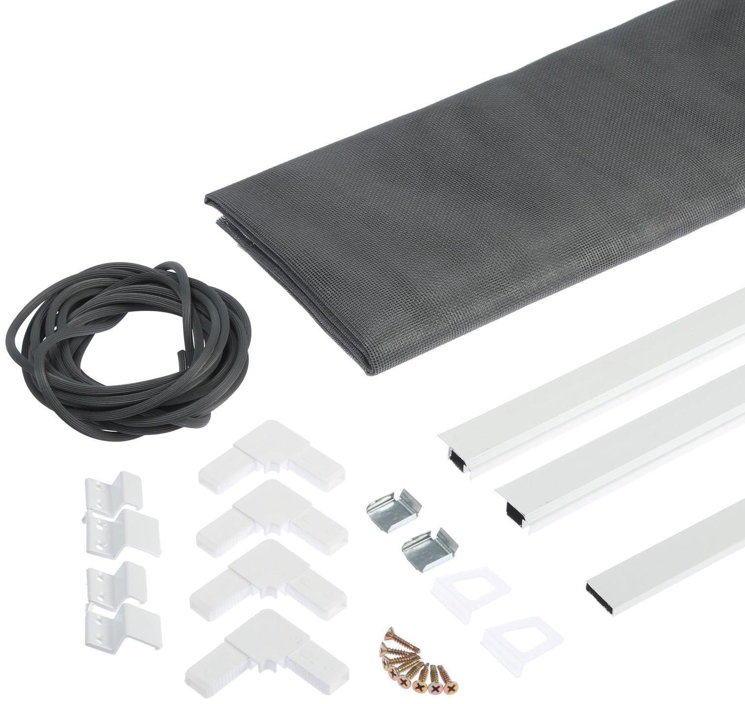 Москитная сетка на окна ТУНДРА для сам. сборки, до 2 м, сетка 1.2×1.4 м, профиль 2×2 м, белый