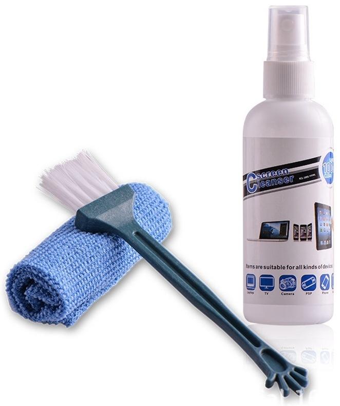 Набор чистящий для экранов KCL-1005, салфетка, спрей 100 мл, щётка