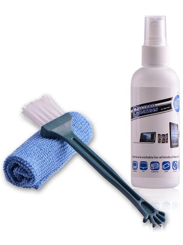 Набор чистящий для экранов KCL-1005, салфетка, спрей 100 мл, щётка