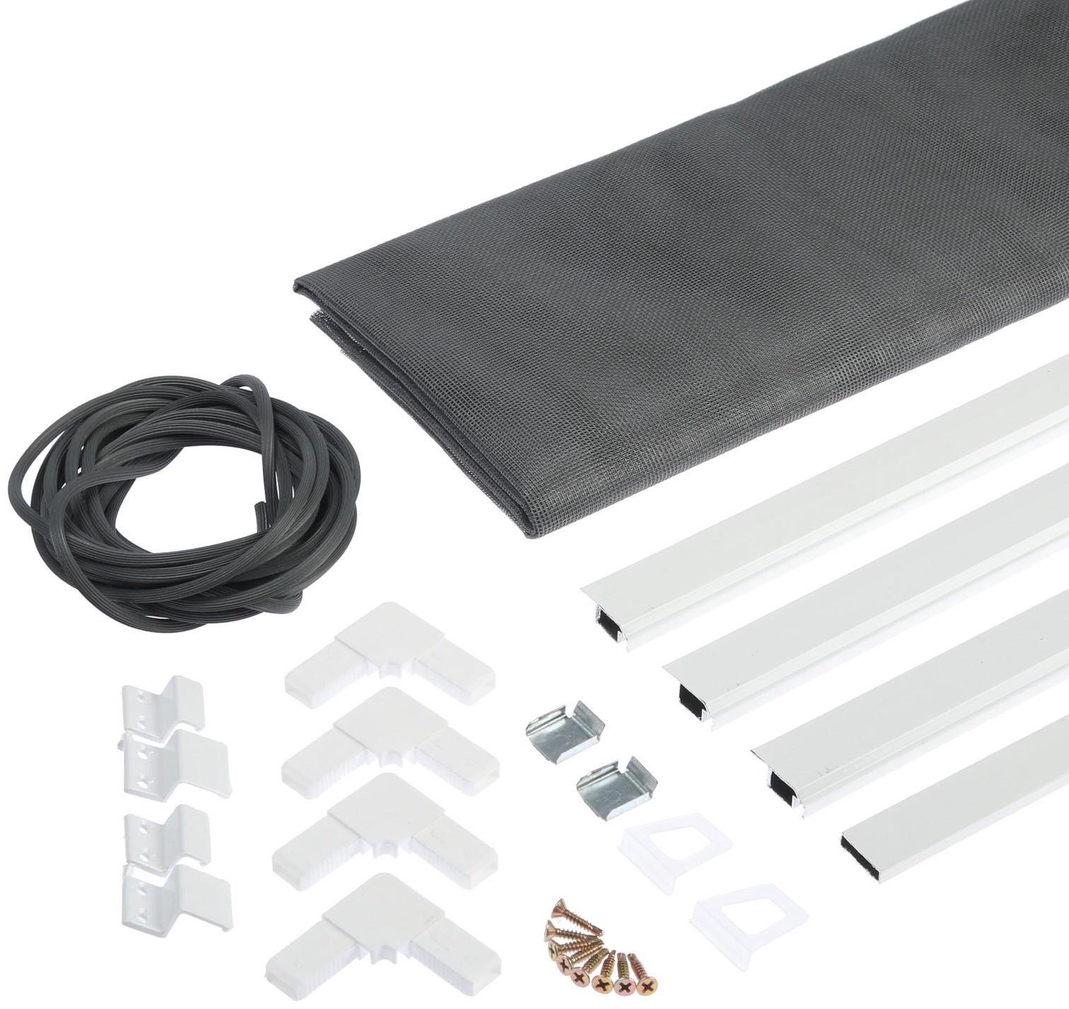 Москитная сетка на окна ТУНДРА для сам. сборки, до 2 м, сетка 2.15×1.4 м, профиль 3×2 м, белый