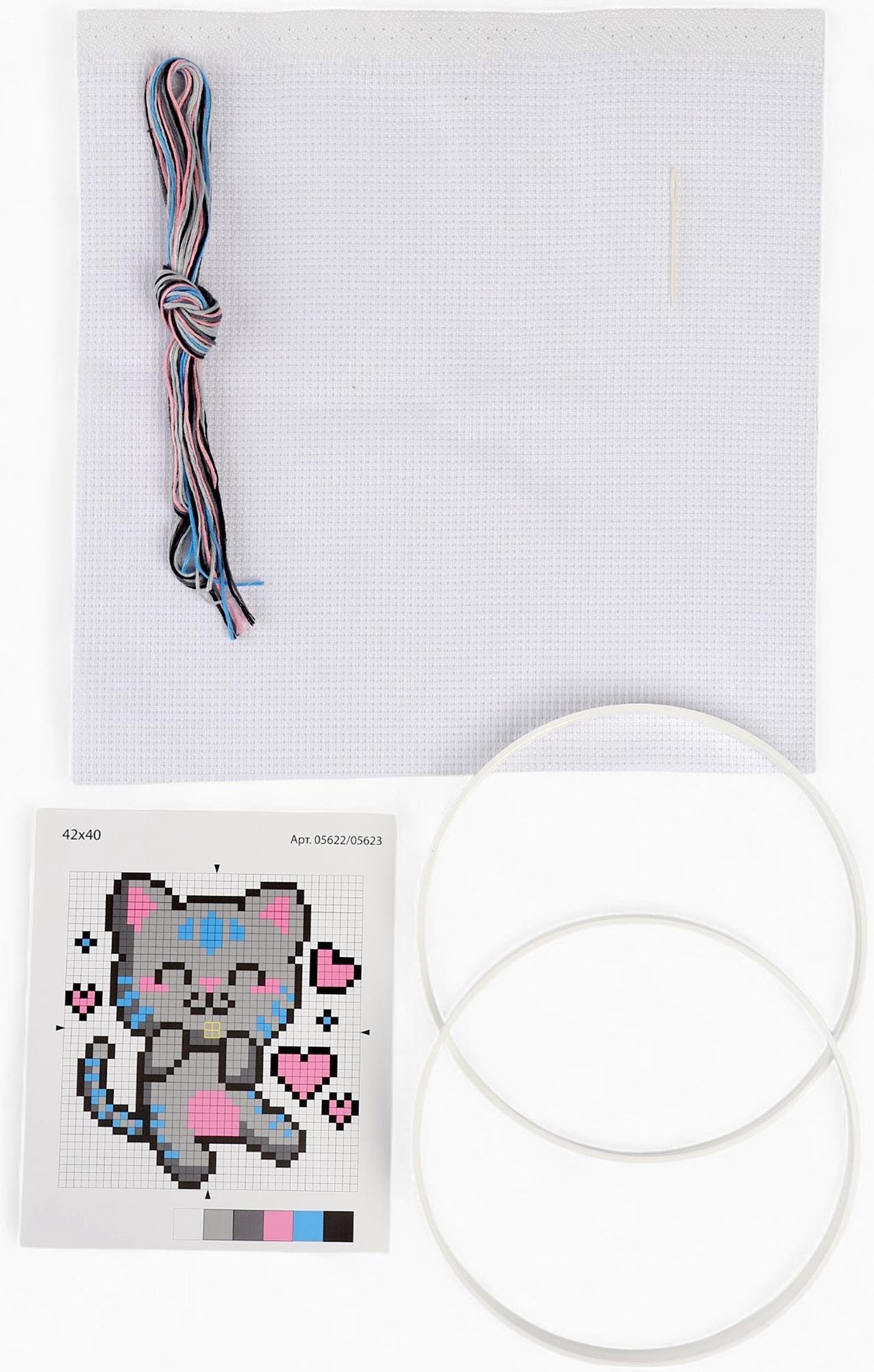 Вышивка крестиком на пяльцах «Счастливый котик», 15 см, набор для творчества