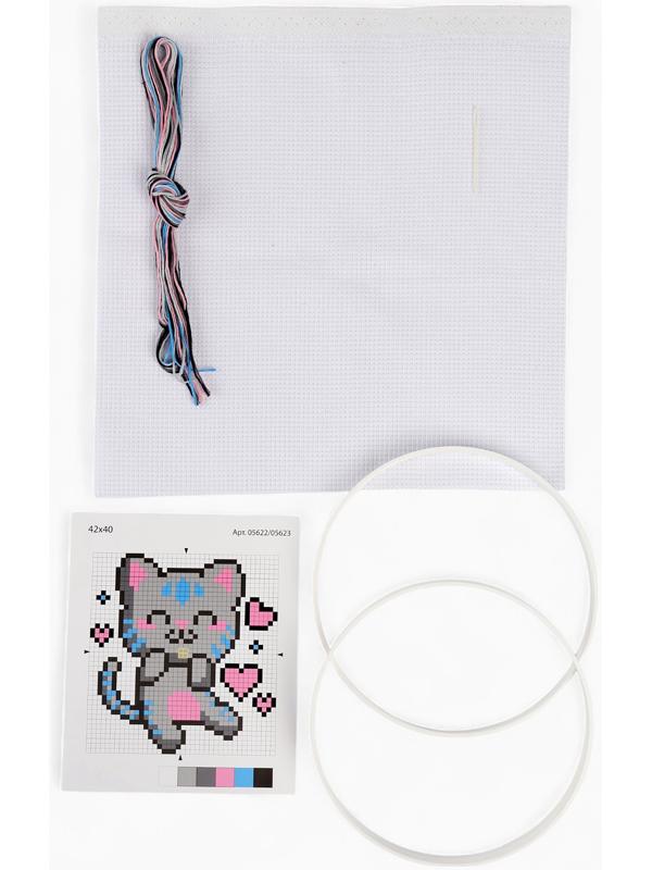 Вышивка крестиком на пяльцах «Счастливый котик», 15 см, набор для творчества