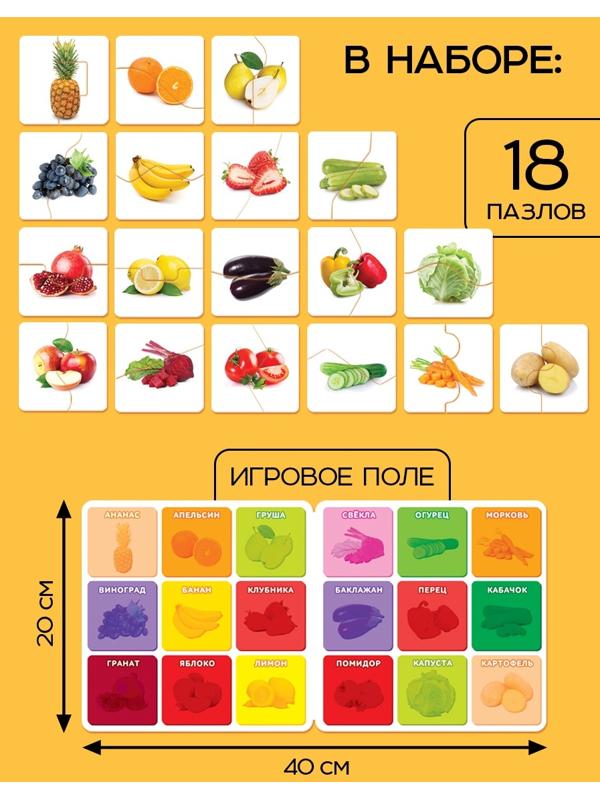 Магнитные макси - пазлы половинки «Фрукты и овощи», 18 пазлов, 36 деталей