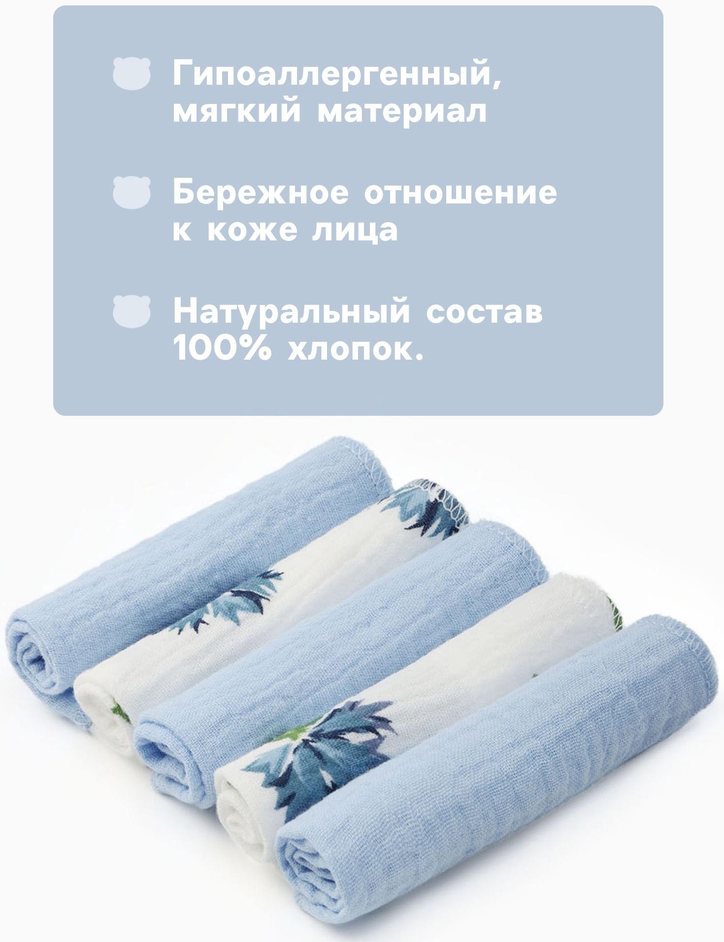 Набор платочков «Крошка Я» Cornflowers вид 1, 20×20 см-5 шт., муслин, хлопок 100%