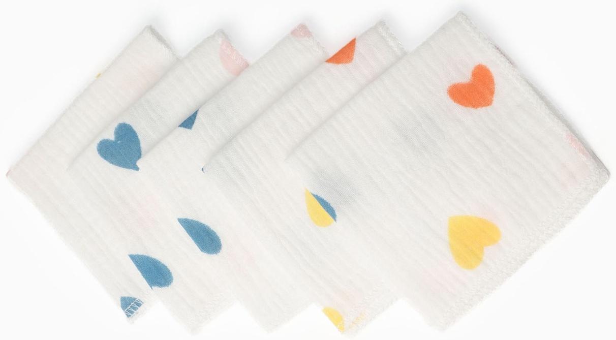 Набор платочков «Крошка Я» Сolored hearts вид 2, 20×20 см-5 шт., муслин, хлопок 100%