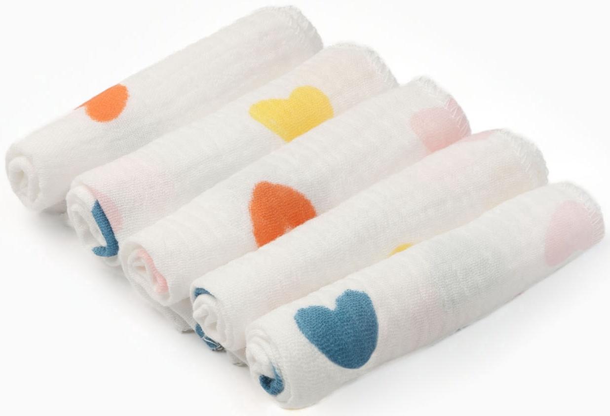 Набор платочков «Крошка Я» Сolored hearts вид 2, 20×20 см-5 шт., муслин, хлопок 100%