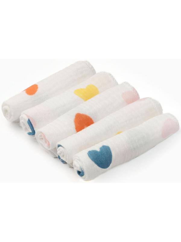Набор платочков «Крошка Я» Сolored hearts вид 2, 20×20 см-5 шт., муслин, хлопок 100%