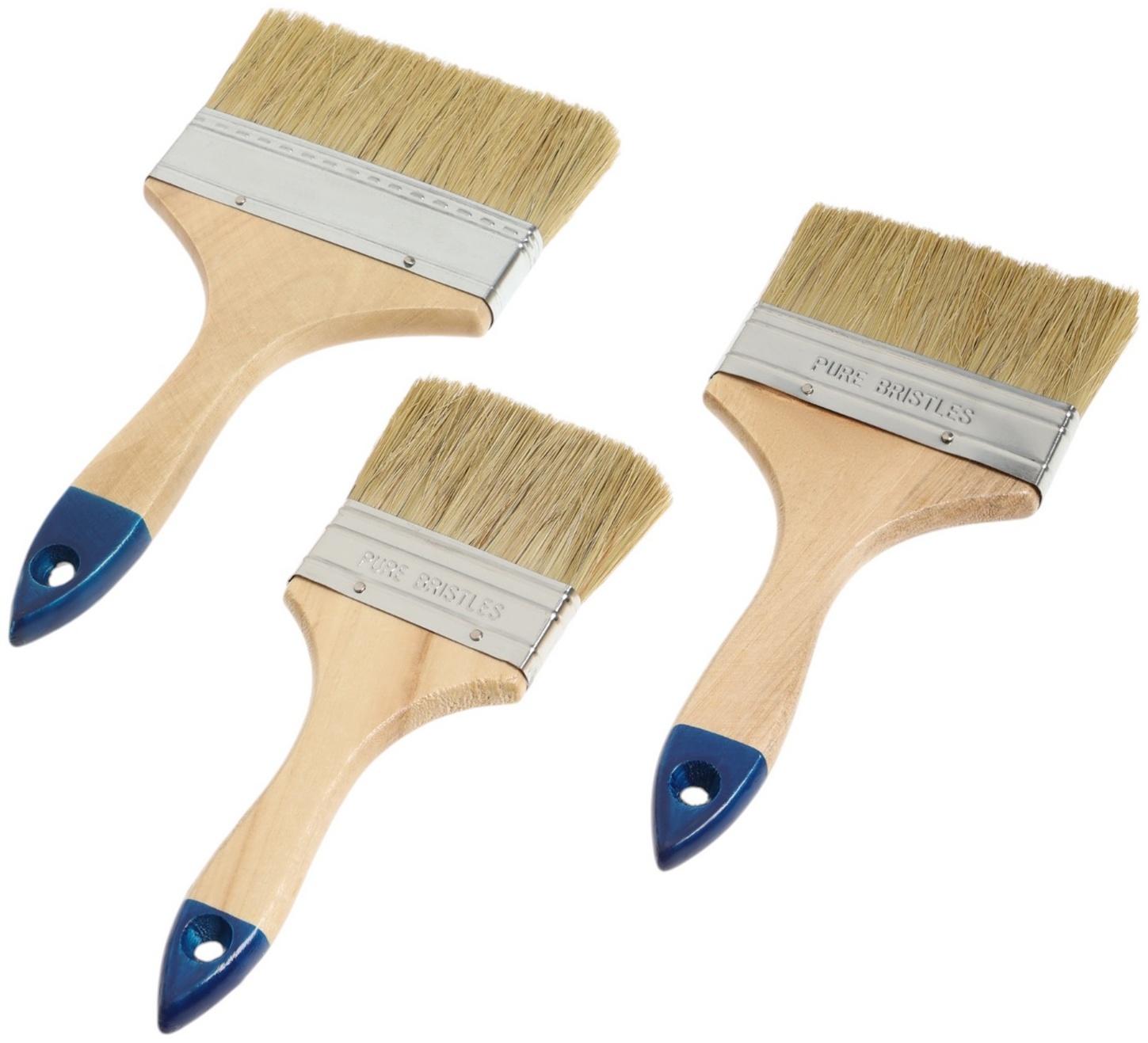 Набор кистей ТУНДРА, натуральная щетина, деревянная рукоятка, 3-4-5