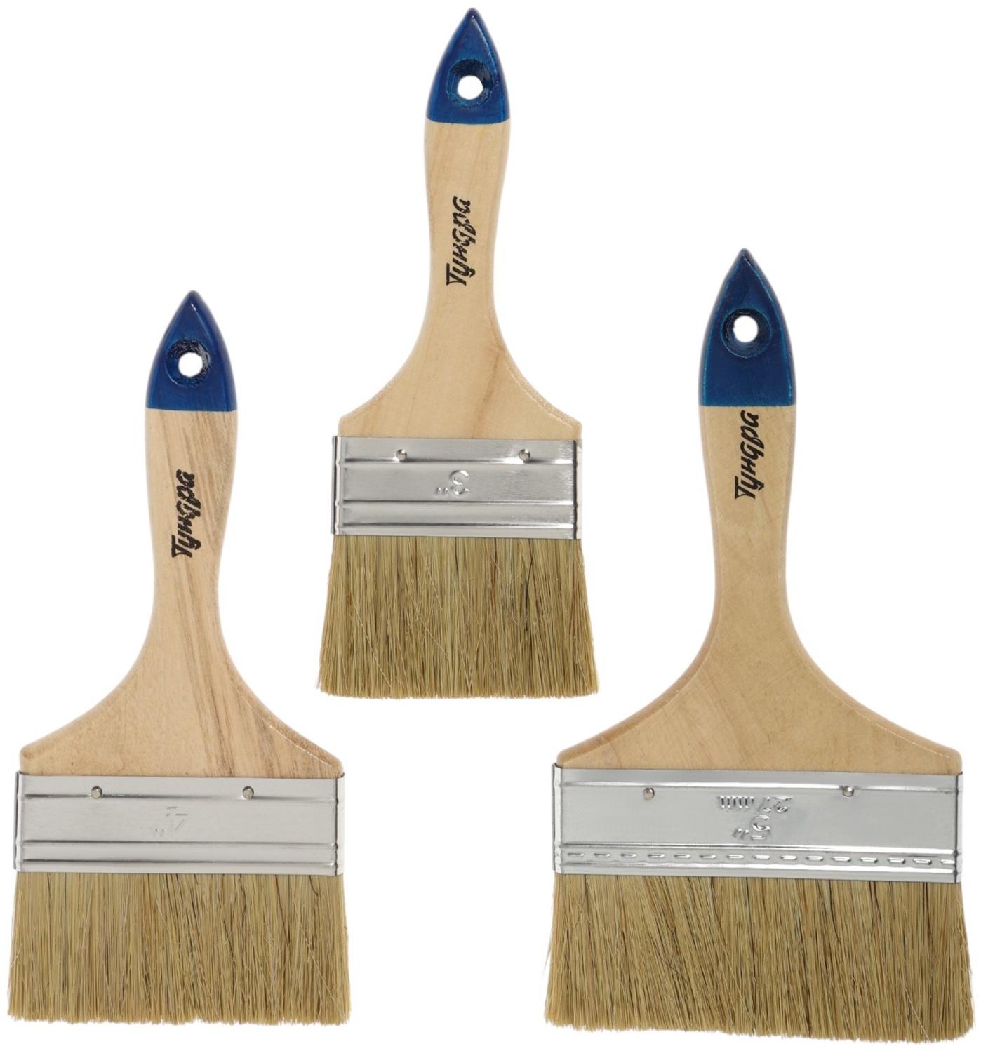 Набор кистей ТУНДРА, натуральная щетина, деревянная рукоятка, 3-4-5