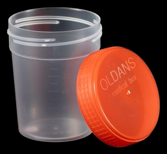 Контейнер для биоматериалов 120 мл, завинчивающаяся крышка, матовое окно, индивидуальная упаковка