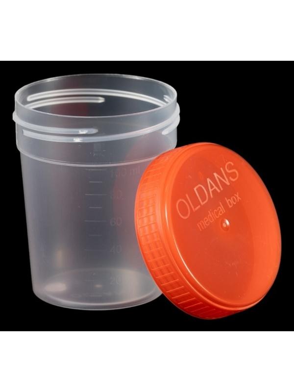 Контейнер для биоматериалов 120 мл, завинчивающаяся крышка, матовое окно, индивидуальная упаковка