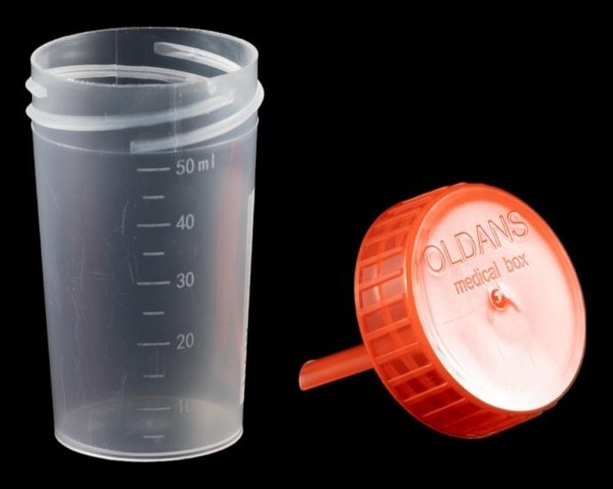 Контейнер для биоматериалов 60 мл, шпатель, завинчивающаяся крышка, матовое окно, индивидуальная уп.