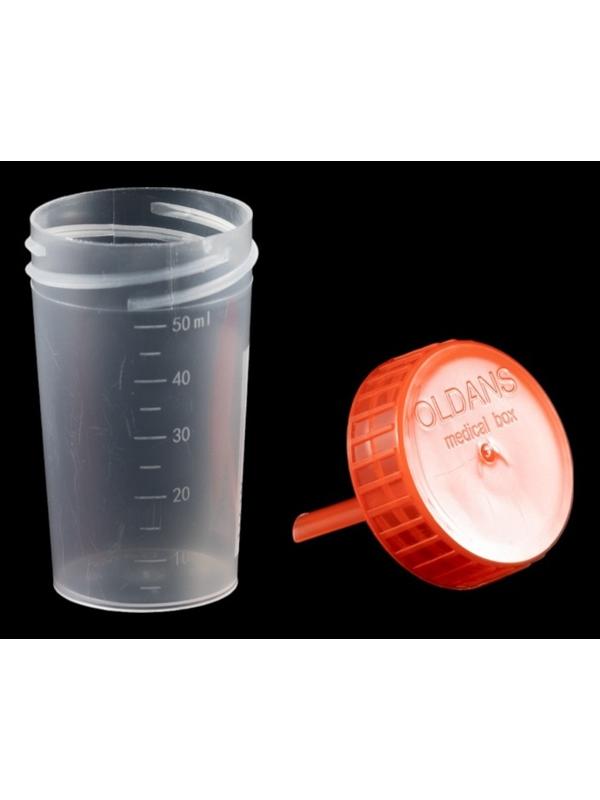 Контейнер для биоматериалов 60 мл, шпатель, завинчивающаяся крышка, матовое окно, индивидуальная уп.