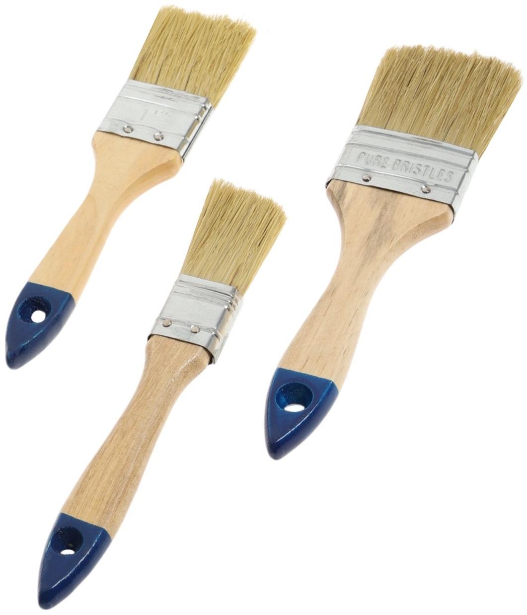 Набор кистей ТУНДРА, натуральная щетина, деревянная рукоятка, 1-1.5-2